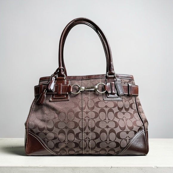 Coach Handbags - Coach Brown Signature Canvas Satchel with Leather Trim